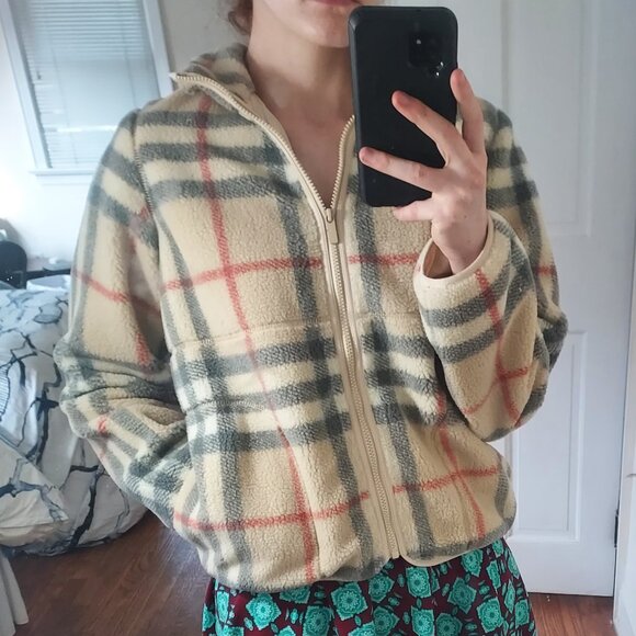 Burberry Sweaters - Burberry Beige Check Fleece Jacket